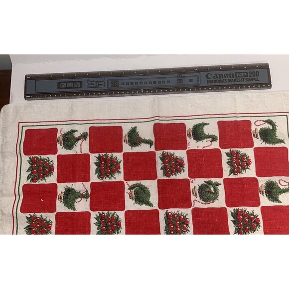 Vintage Christmas Tea Towel Colonial Williamsburg Red & Green Linen 1990s - Picture 8 of 10